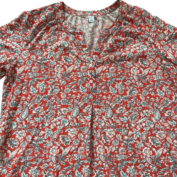 Old Navy Split Neck Long Sleeve Top Red Floral XL - Picture 3 of 10